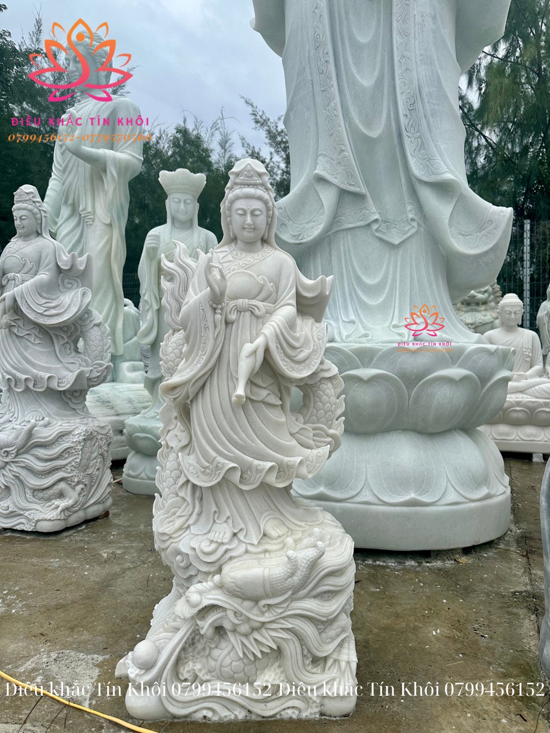 Tượng Quan Âm Ngự Long Bằng Đá Tượng Quan Âm Ngự Long Bằng Đá