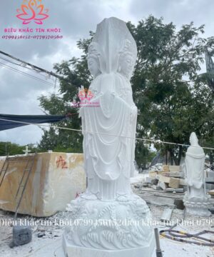 Tượng Quan Âm NGự Long Tam Diện Bằng Đá