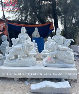 Tượng Văn Thù Và Phổ Hiền Bồ Tát Đá